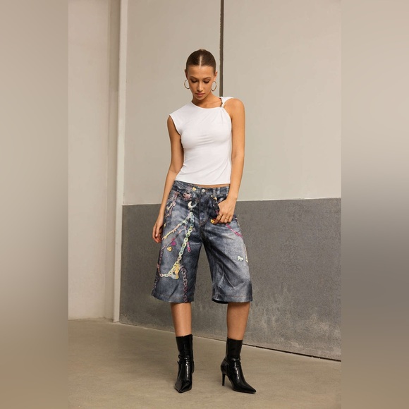 Micas Pants - Micas Chain Print Wide Leg Shorts XS MC-4 (1)